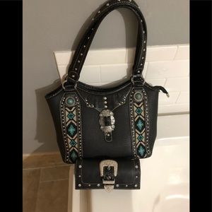 Black western purse with matching wallet
